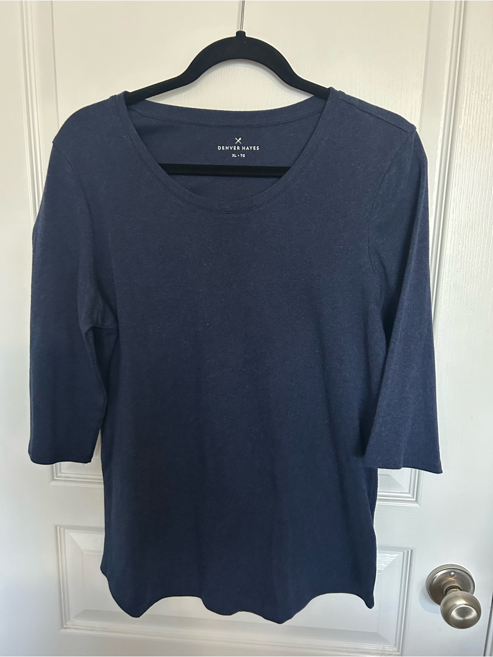 Denver Hayes Navy Scoop Neck Long Sleeve Top